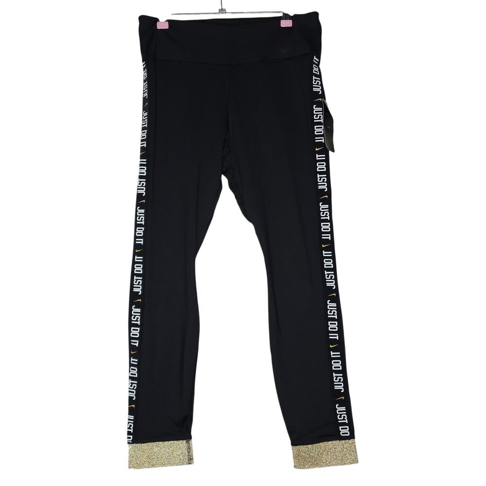 Women’s Nike Dry Training Pants Black With Gold Ankle Trim Size L